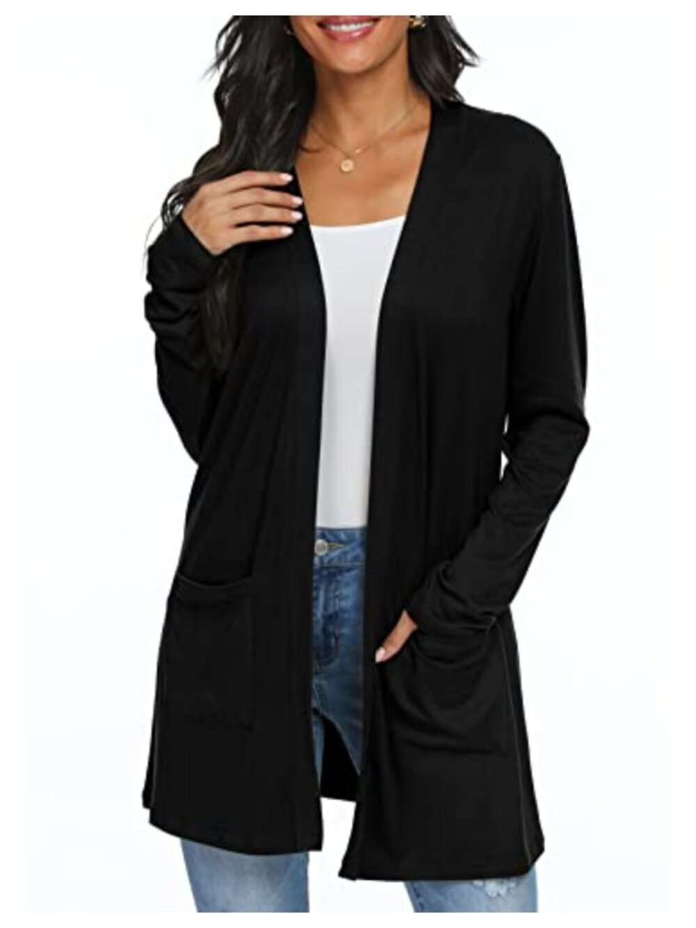 Lightweight Open Front Cardigan with Pockets Long Sleeve Casual Sweater